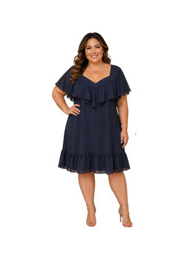 R&M Richards NWT 20W Navy Blue Ruffle Chiffon Dress Plus Size Cocktail Wedding